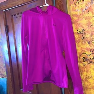 Purple Long sleeve athletic zip up hoodie with thumb holes